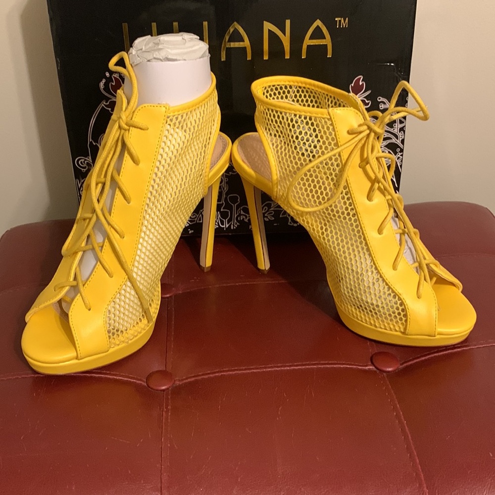 Liliana Trista-39 Mesh Peep Toe Lace Up Ankle Cutout Slingback Sandal:NWOT ๐HP - Picture 5 of 11